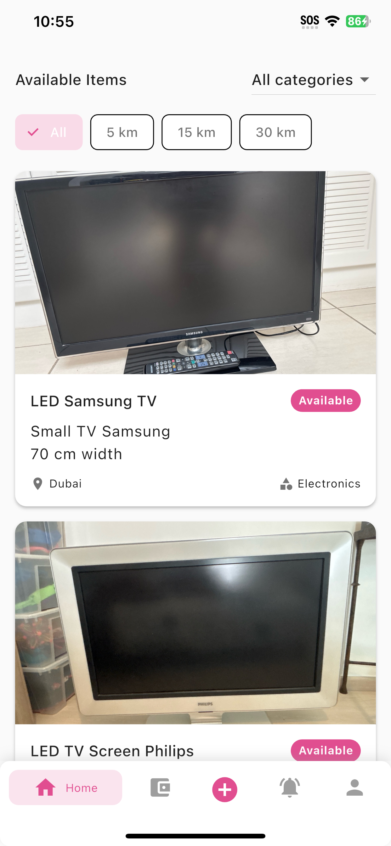 Hiiba app screen showing available items